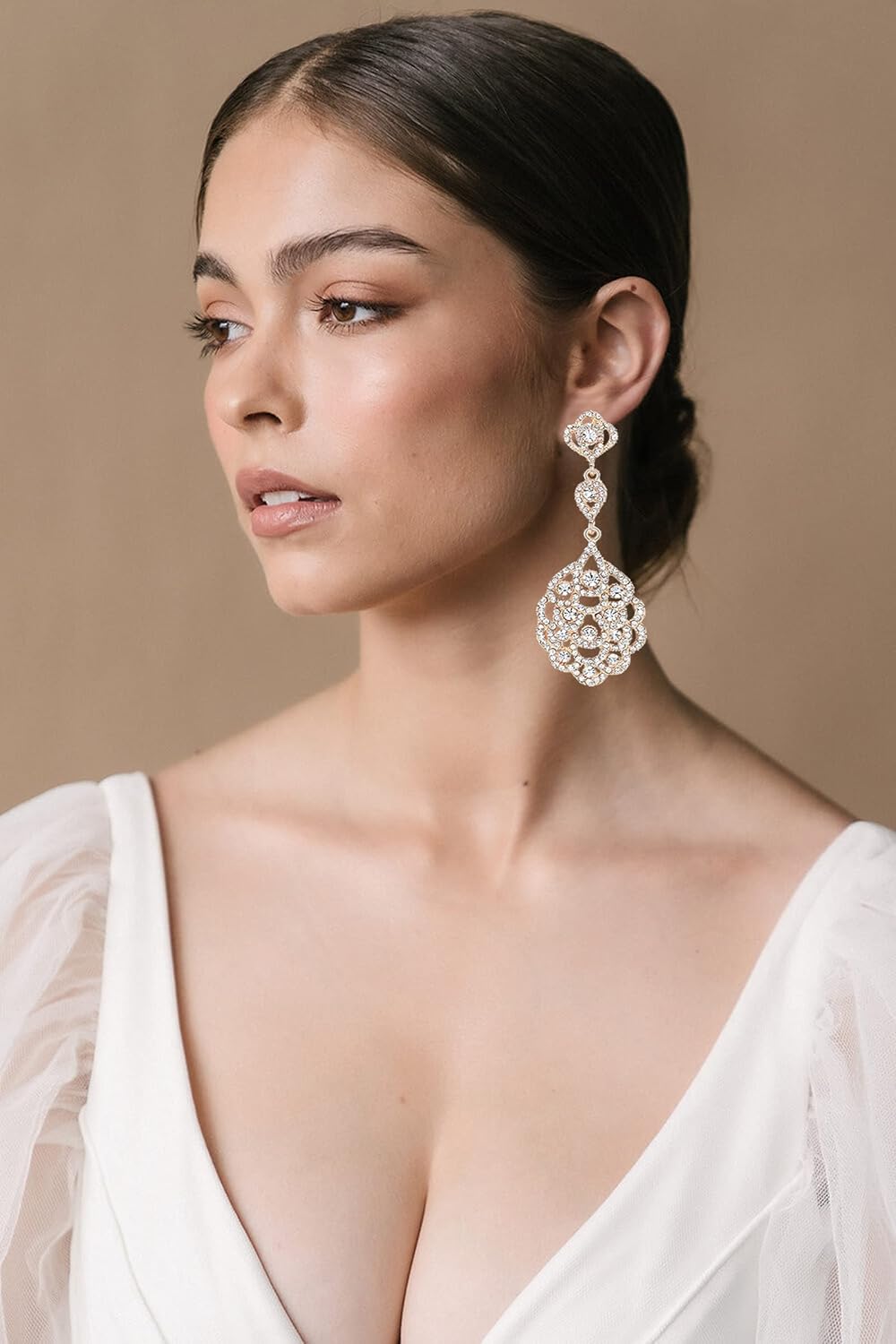 Rhinestone Wedding Bridal Teardrop Dangle Earrings Vintage Crystal Chandelier Earrings for Women Brides - Image 4