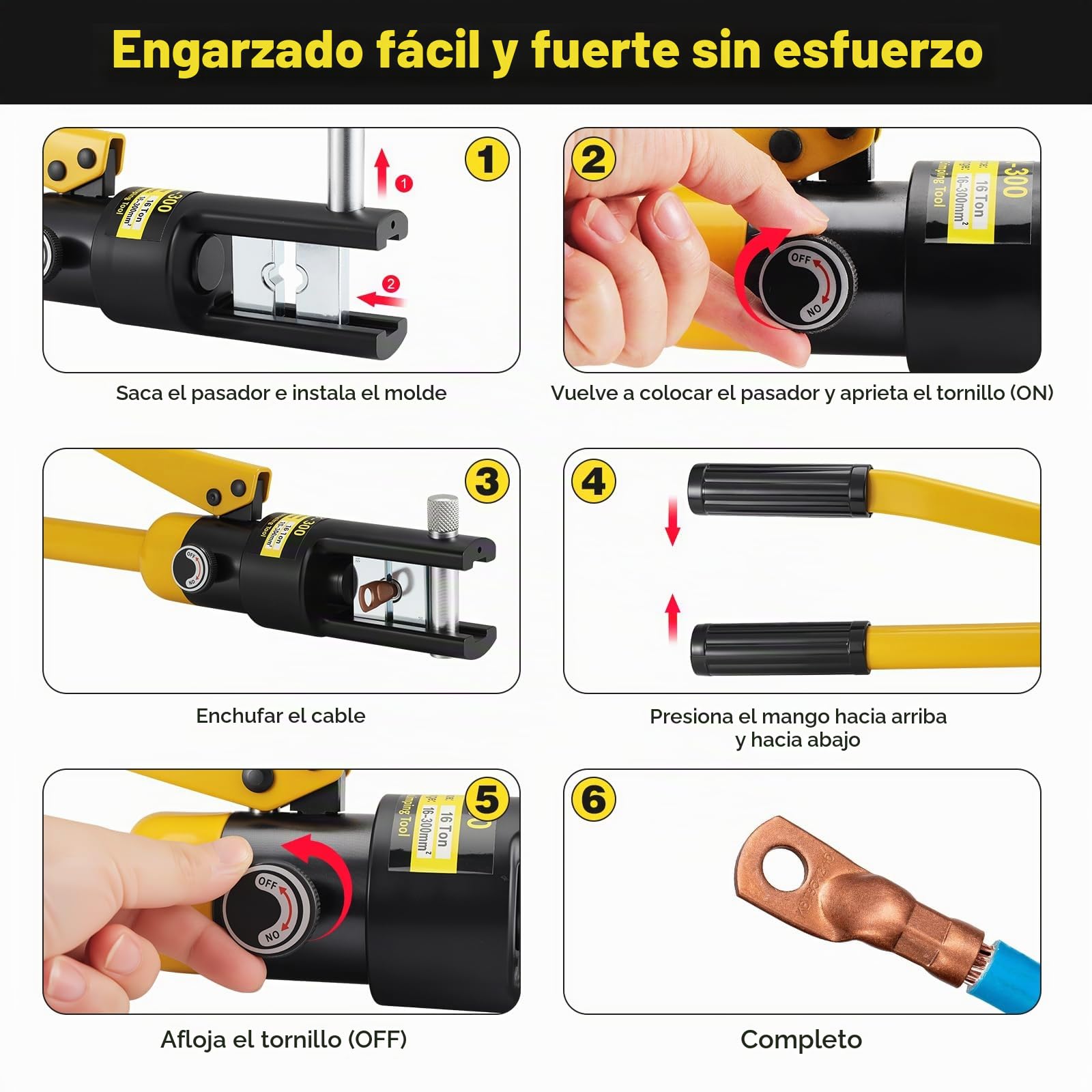 Crimpadora Hidráulica 8-300mm² 16T Alicates Hidráulicos | Herramienta de Crimpado Hidráulico con 13 Matrices, Crimpadora Terminales Hidráulica para Terminales de Cobre y Aluminio