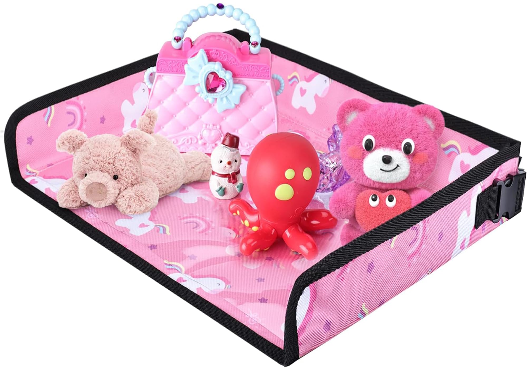Kids Travel Tray Table Cover with Pockets, Airplane Tray Cover Kids, Toddler Airplane Travel Essentials for Plane or Train, Toddler Travel Essential Must-Haves and Flying Supplies (Pink)