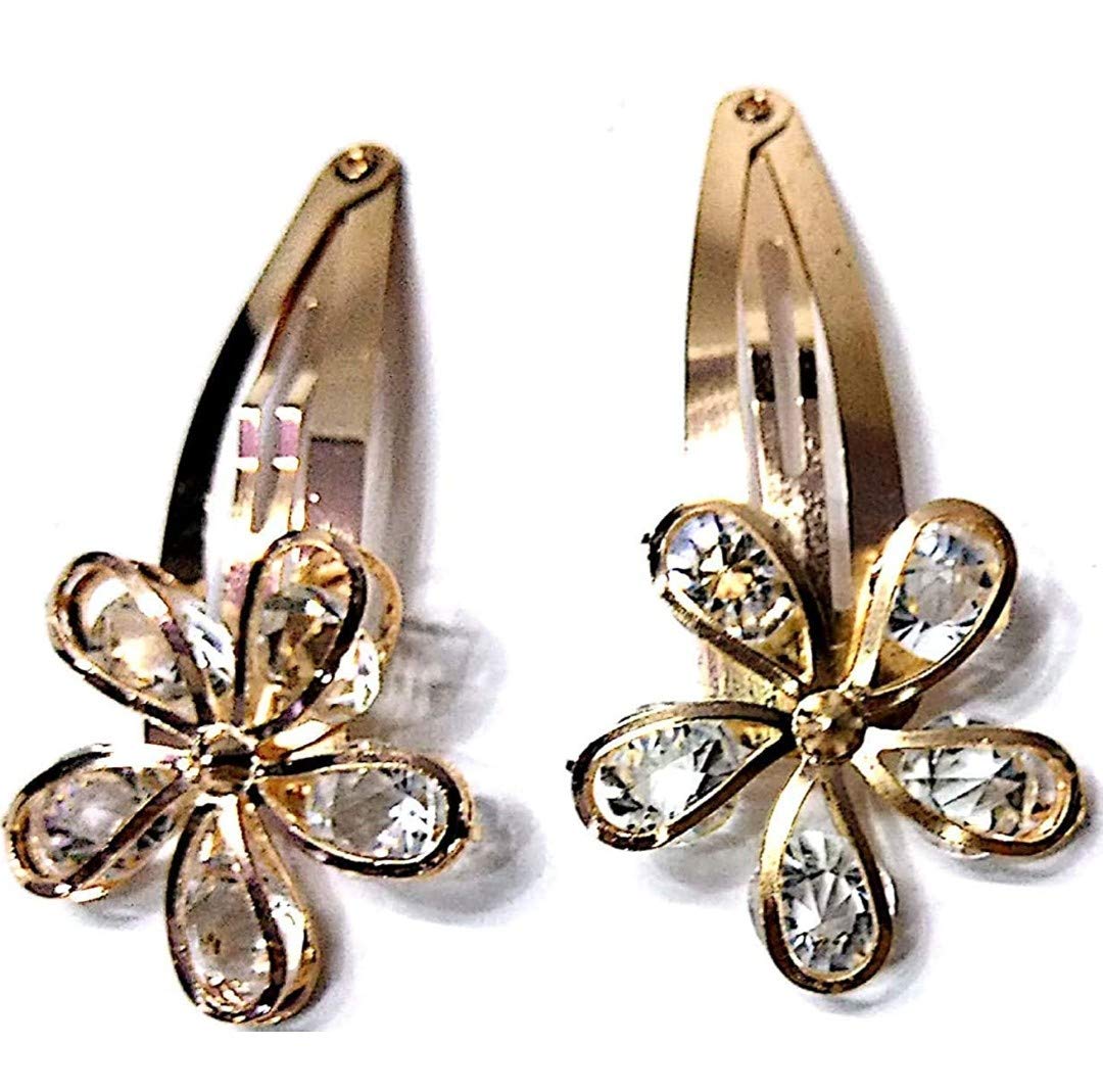 OJ Golden Colour Flower Studded with Crystal Metal Hair Clip/Hair Accessory/Tic Tac Clips for Girls/Women - 2 Pc (B08L6SMQQX) Amazon Price History, Amazon Price Tracker