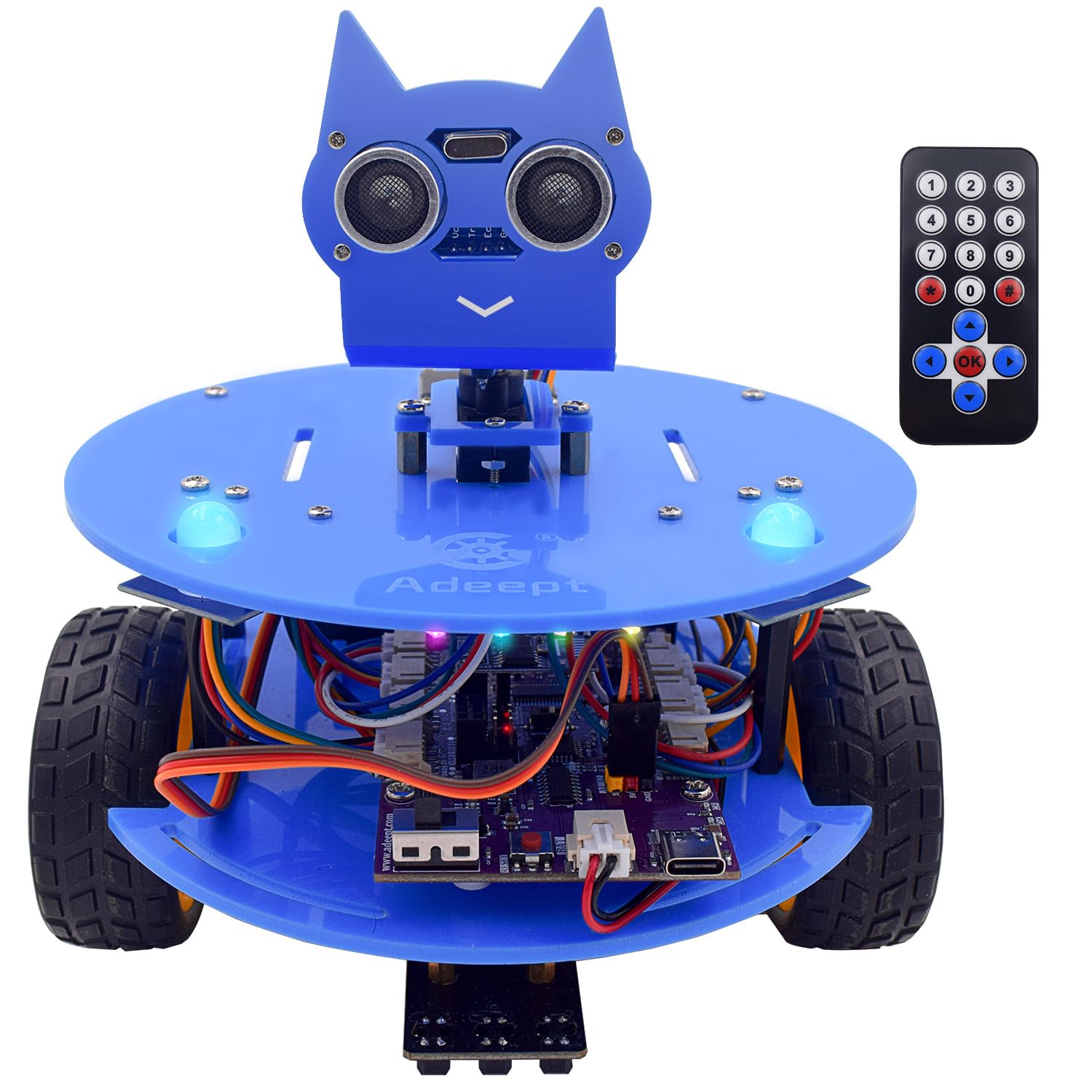 Adeept Smart Car Kit(Compatible with Arduino IDE), Line Tracking, Obstacle Avoidance, OLED Display, Ultrasonic Sensor, Wireless Remote Control, DIY STEM Educational Robot Car Kit (Blue)