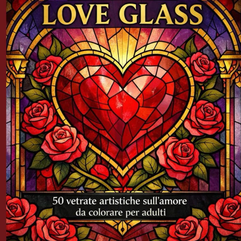 Love Glass: 50 immagini spettacolari in stile vetrata da colorare Relax, amore e creatività per adult