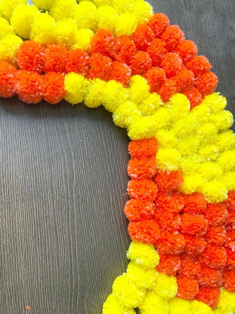 SPHINX Artificial Marigold Fluffy Flowers Garlands for Decoration - Pack of 5 (Yellow and Dark Orange Patterned) 3
