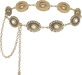 Topbuti Western Oval Concho Chain Belt for Women Metal Waist Chain Belt for Dresses Jeans Western Cowgirl