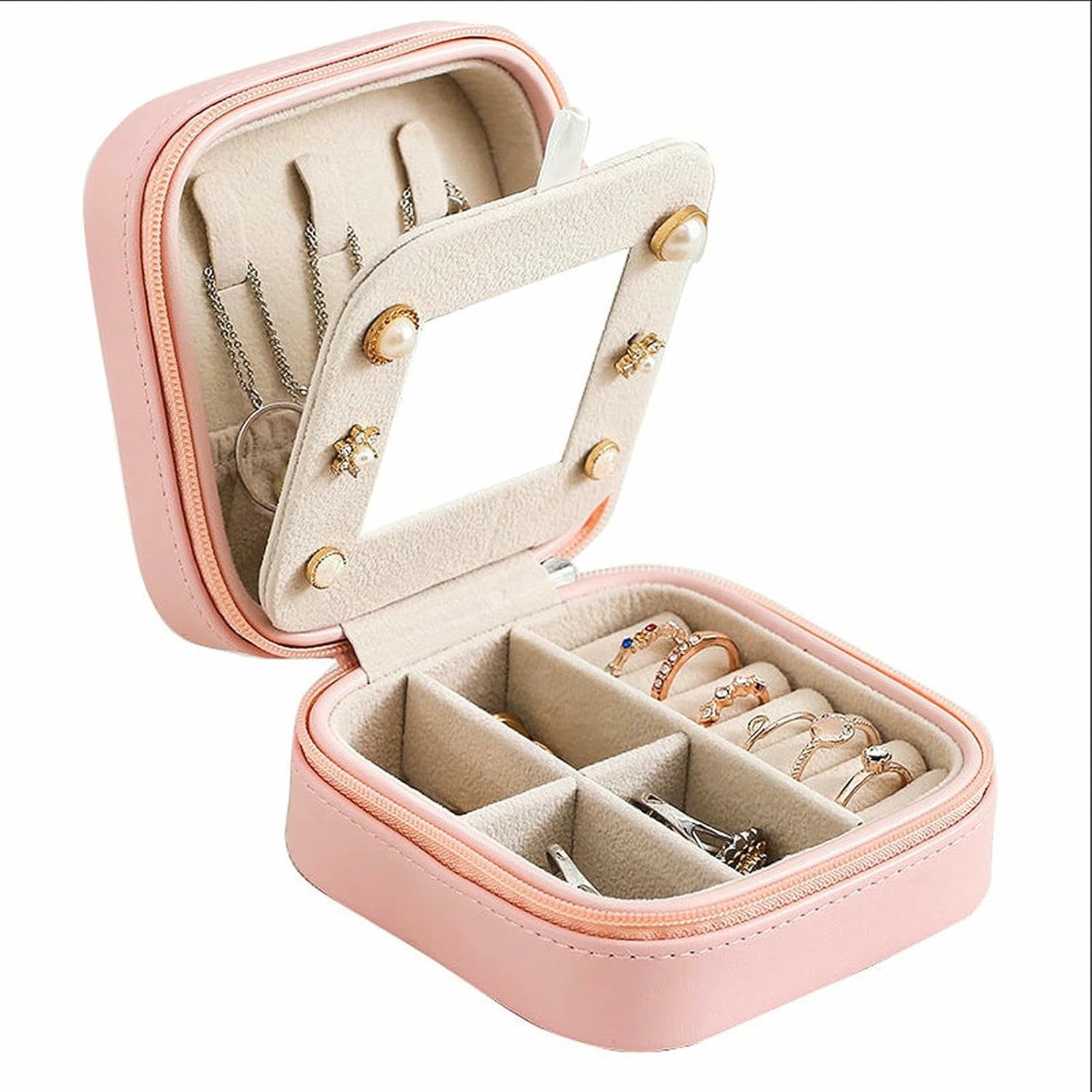Boîte à bijoux portable en velours pour voyage et rangement