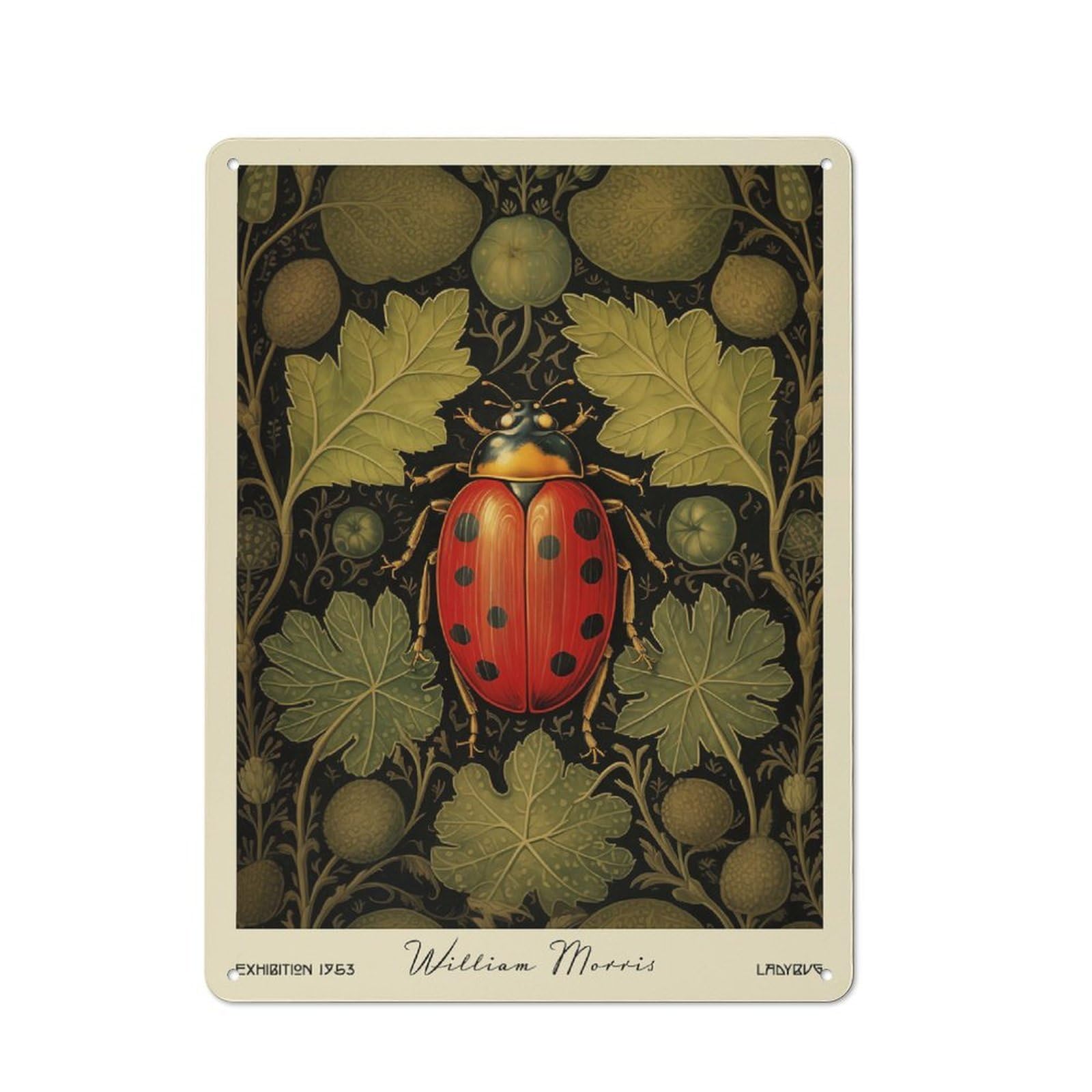 Junmoney Style-7 Garage Style Ladybug William Morris Retro Metal Sign 40X30cm, Workshop Wall Decor For Tool Room, Garage, Studio Or Home Bar