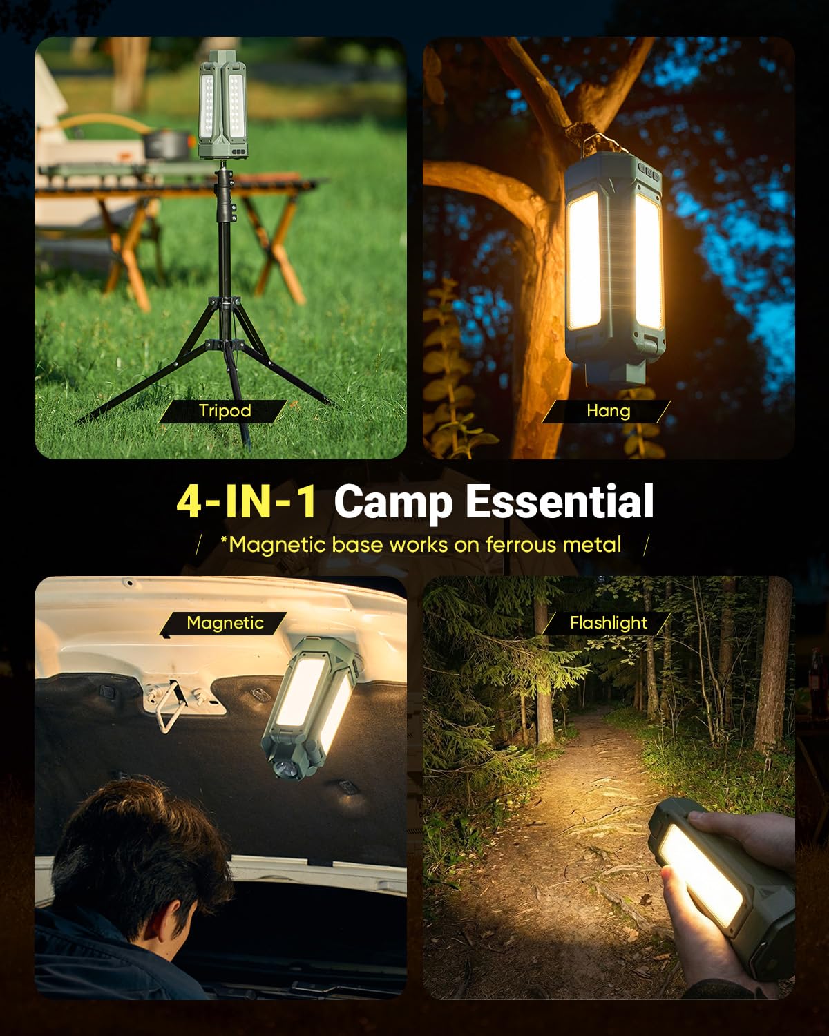 SakerNeo 20.000 mAh wiederaufladbare Campingleuchte mit Ständer, tragbares Arbeitslicht | 6500 Lumen, 2700 K-6000 K, dimmbar, höhenverstellbar, mit Magnetfuß, für Zelt, Notfall, Außenbereich