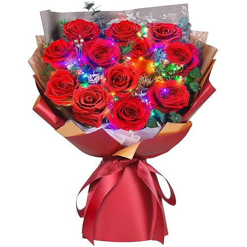 ADDWel Ramo de 12 rosas rojas preservadas, rosas reales que duran más de 3 años, regalos románticos de Navidad, aniversario y cumpleaños para