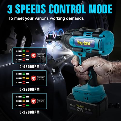 Miniatura 7 de Llave de impacto inalámbrica 1000N.m de 1/2 pulgada, pistola de alto par de 4800 RPM con 2 baterías de 4.0 Ah, llave eléctrica sin escobillas con