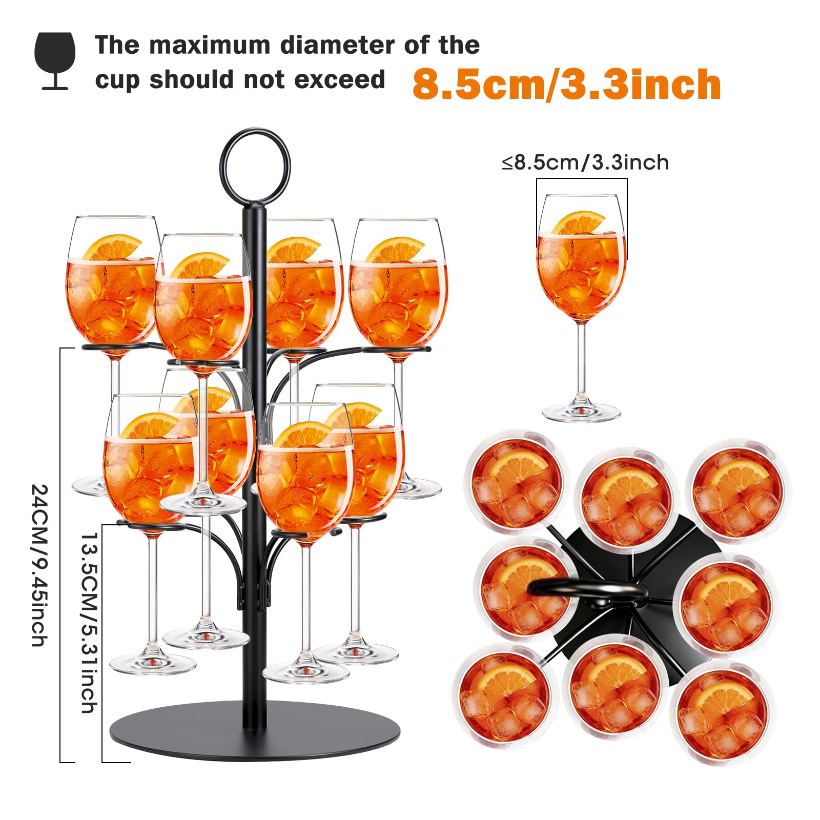 Tour à Boissons,2 étages 8 verres,Tour Aperol,Support d'arbre à Cocktail en Métal pour Fêtes,Mariages,Pubs,Fêtes de Famille (noir)