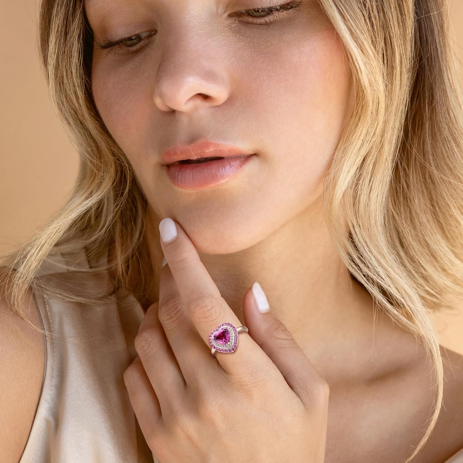 Heart Rings for Women 925 Sterling Silver Promise Ring 3-Layers Created Gemstone Wedding Engagement Rings for Women Size 6 to 10 - Image 2