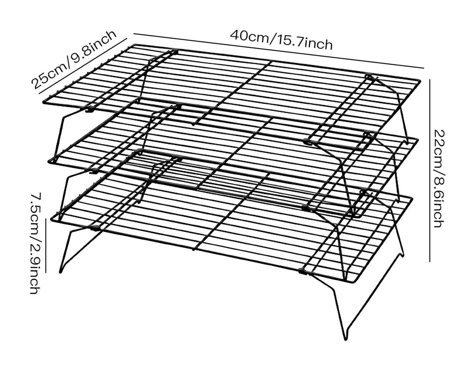 Griglia metallica antiaderente pieghevole a 3 strati in acciaio inossidabile | Griglia di raffreddamento for torte Teglia da forno Forno Porta pane for pizza Scaffale for barbecue Cucina(3 layer)