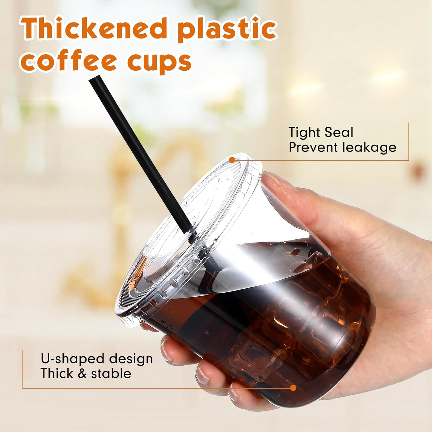 50 Set 12 oz Clear Plastic Cups with Lids and Straws, PET Disposable Iced Coffee Cups for Drinking Cold Beverage Juice Parfait Smoothie Milkshake Coffee Shops Party Supplies(Clear) - Image 4