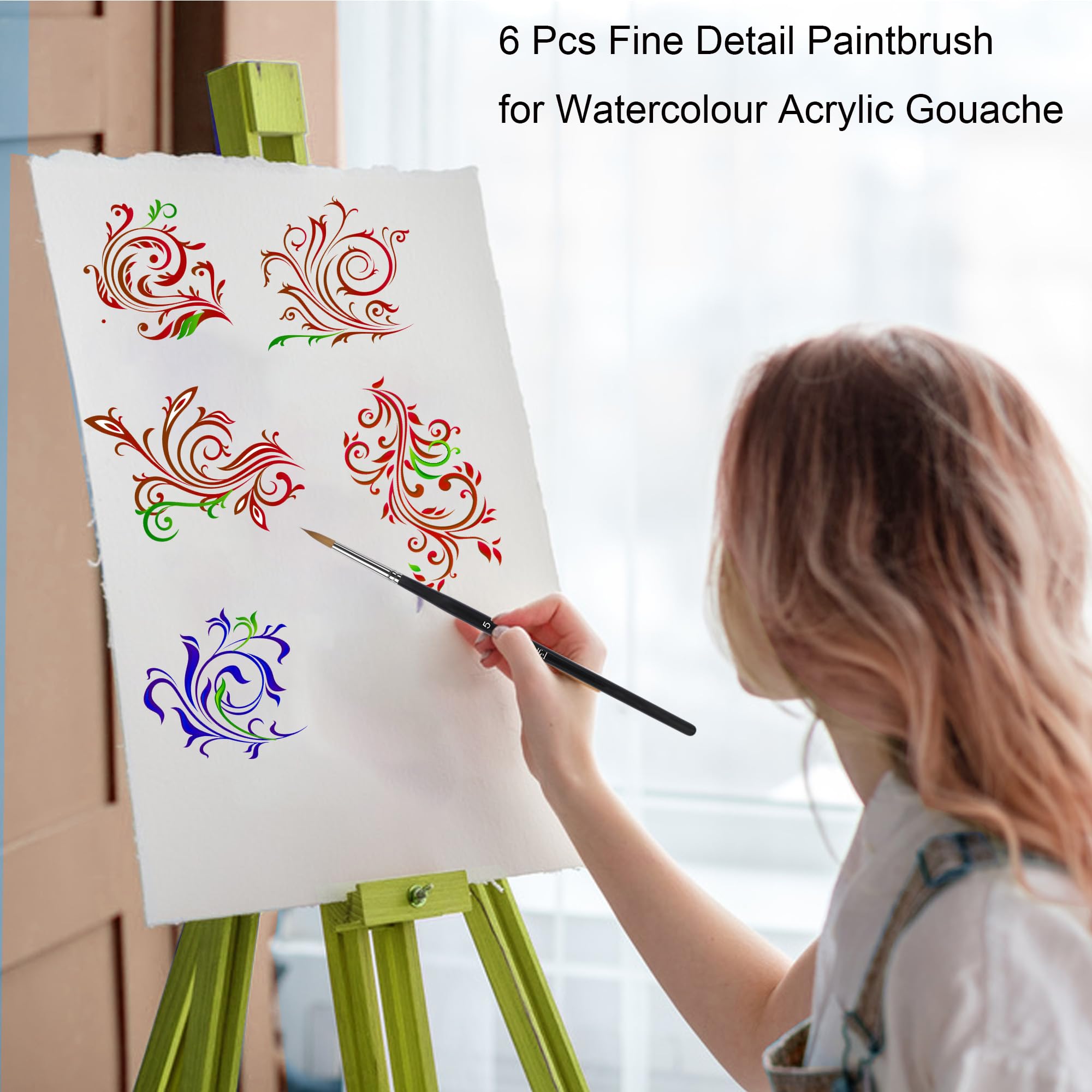 Ensemble De Pinceaux D'artiste Kolinsky Natural Professional - 5 Pinceau Fins Dans Les Tailles 5/0, 2/0, 0, 1, 3 Pour Aquarelle, Acrylique, Figurines, Miniature, Modélisme, Maquette | Fait Main