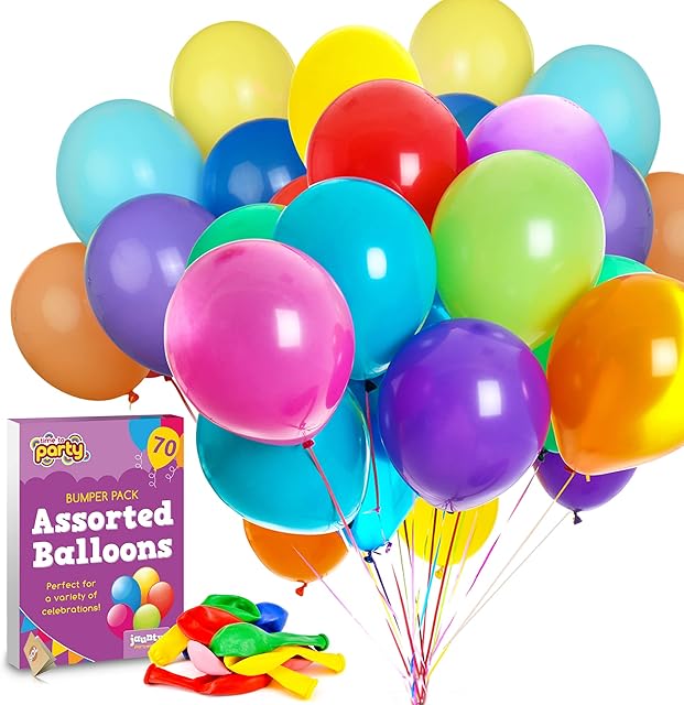 Jaunty partyware 70 Premium Quality Party Balloons Assorted Colour Latex Balloons for Kids | Rainbow Balloons | Balloons Pack Ideal for Party Bag Fillers | Multicoloured Balloons for Party