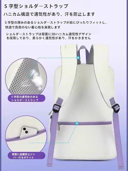 XXPPJJバドミントンバックパック、テニスバックパック 、大容量 テニスバッグ 、調節可能なショルダーストラップ、防水、軽量、耐摩耗性、独立した靴コンパートメント付き、アウトドアスポーツ、男女兼用 多機能、旅行、アウトドア、ハイキング、通勤 - 3