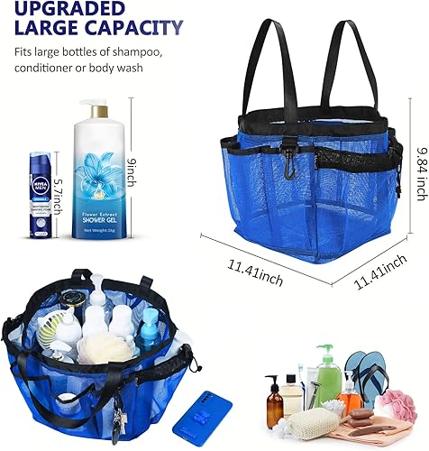Miniatura 6 de Moyad Bolsa grande de malla para ducha para dormitorio universitario, artículos esenciales de habitación con 8 bolsillos, bolsa de ducha portátil