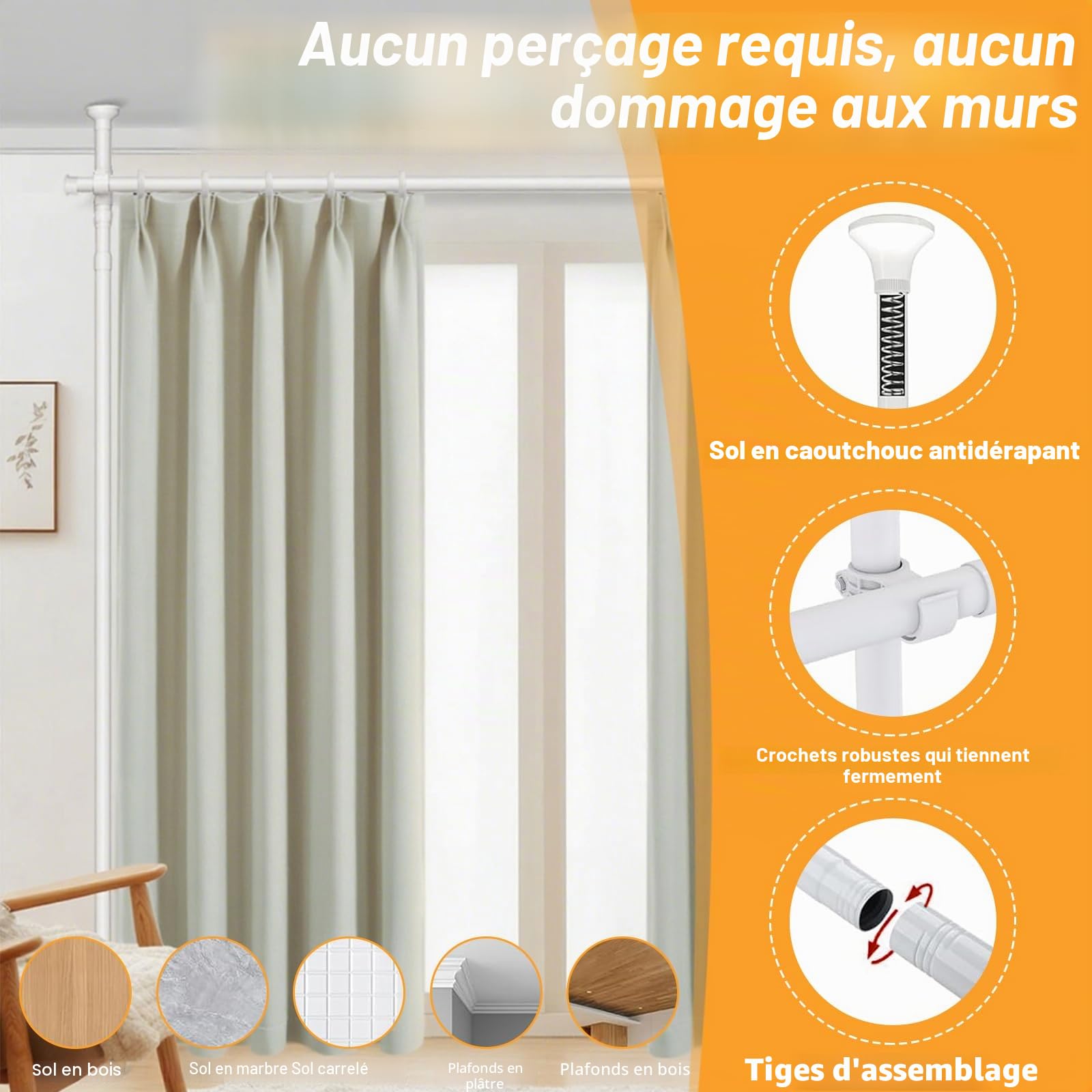 Cloison de séparation - Tringles à rideaux autoportantes sans rideau - Brise-vue pour salon, chambre à coucher ou bureau - 280 x 317 cm (l x H) - Blanc