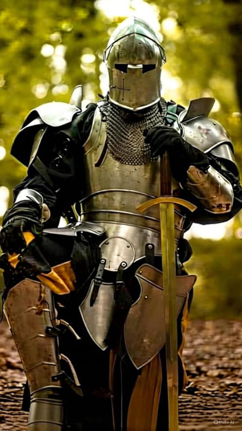Medieval Knight Steel Breastplate Armor Set for Men – Full Body LARP Costume with Chest Plate, Tassets, Shoulder, Arm & Leg Guards | Halloween Cosplay Steel Armor Suit