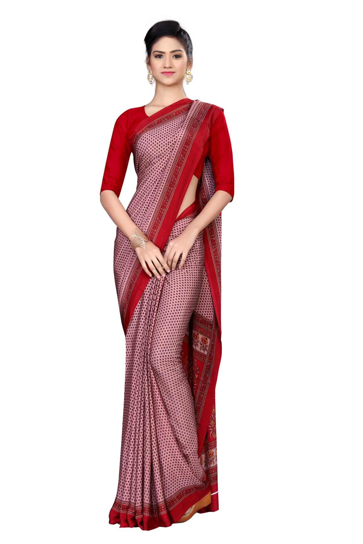 Uniform Sarees CorpWomen's Silk Crepe Receptionist Uniform Sarees With Blouse Piece (Maroon)