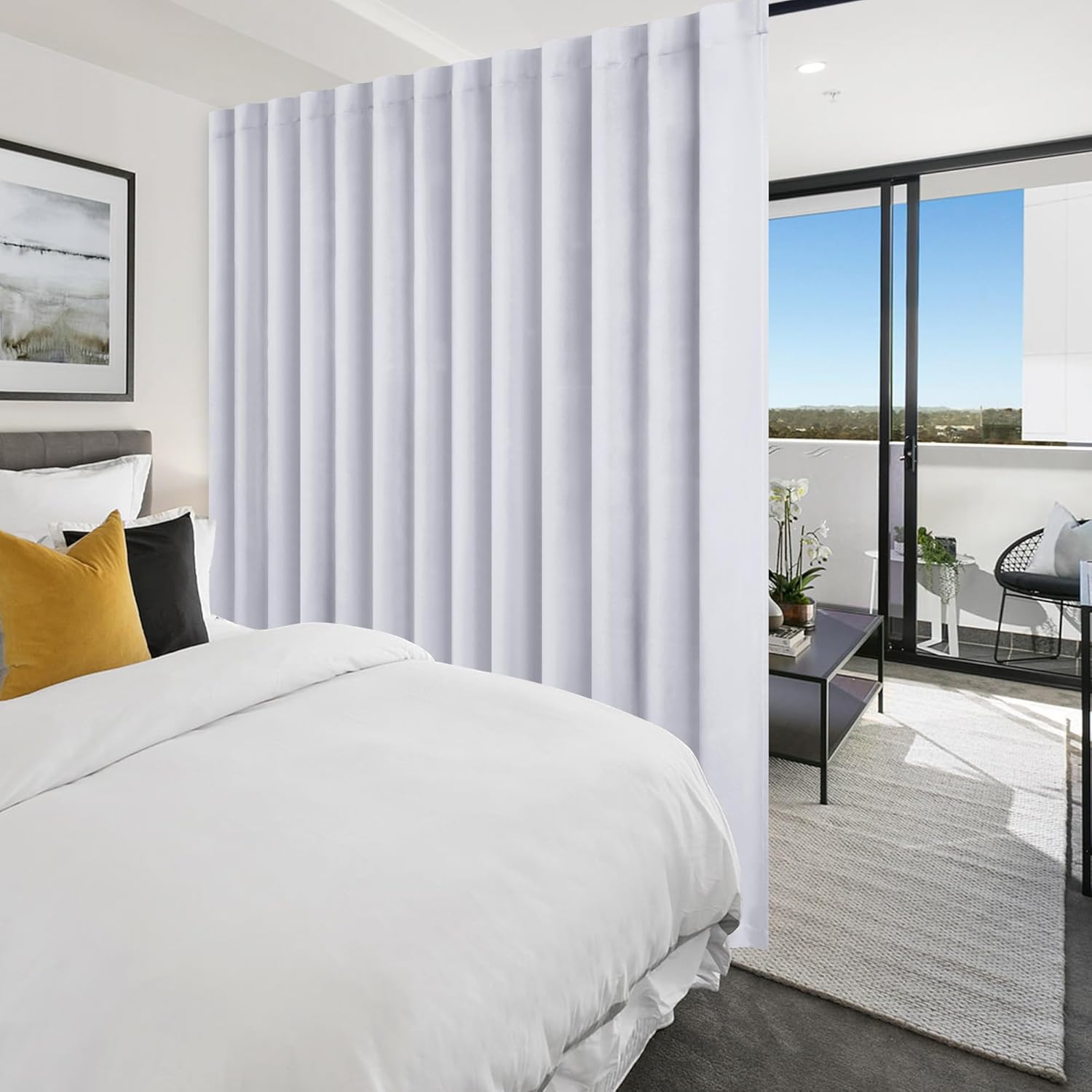 Hiasan Patio Sliding Room Divider Door Curtains - Extra Wide Privacy Room Thermal Insulated Blackout Curtain with Back Tab & Rod Pocket for Bedroom Partition(100 x 108 Inches, Greyish White)