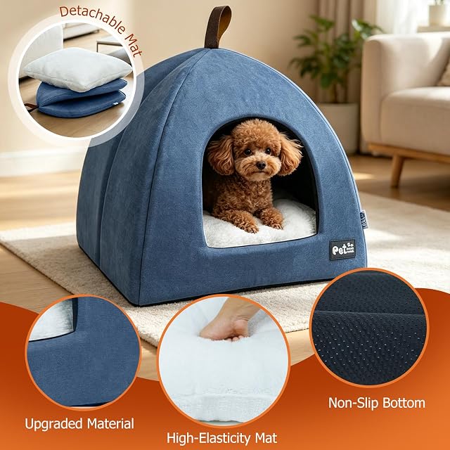 Foto 4 de 6 de Petcute Cama Gato Cueva Suave, Carpa para Gatos Lavable con Cojín Extraíble y Fondo Antideslizante