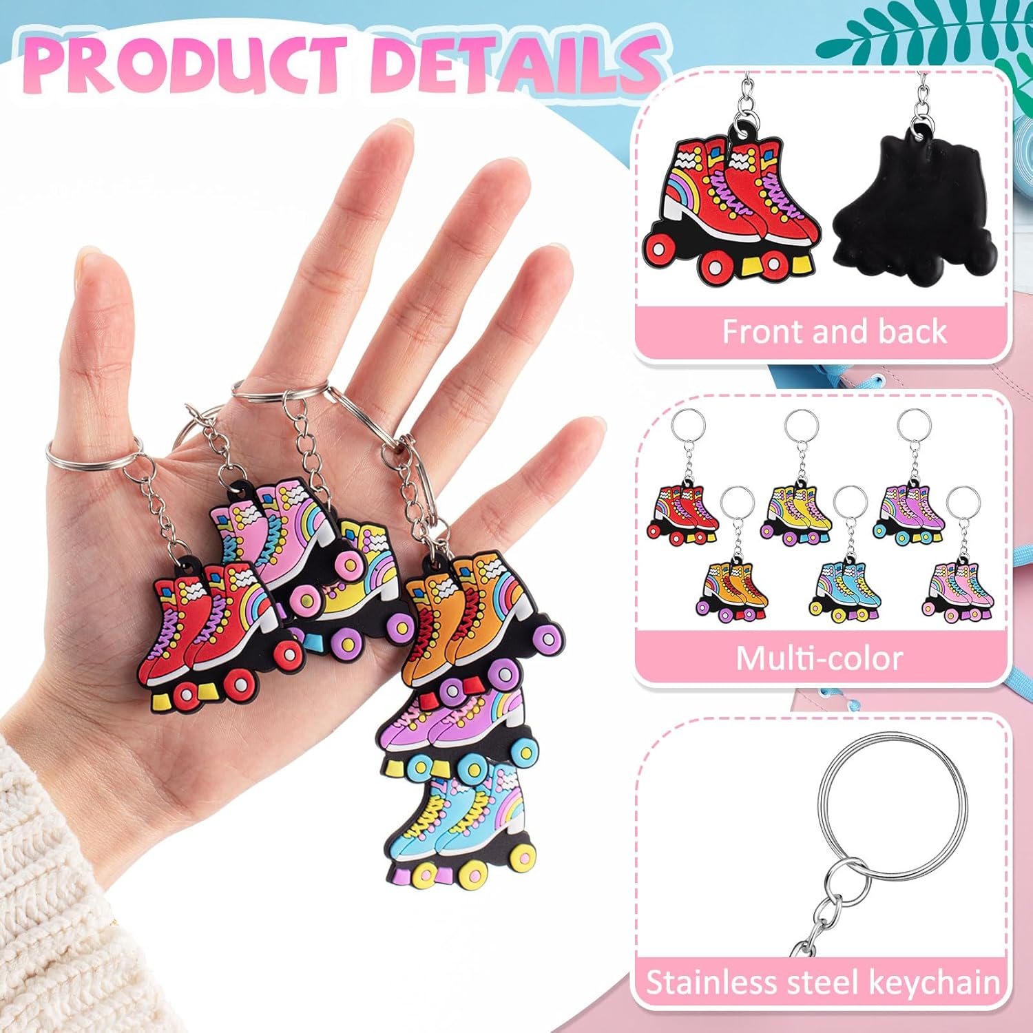 Ferreve 72 Pcs Roller Skate Keychain for Party Favors Roller Skating Supplies for 70s 80s 90s Hip Hop Disco Themed Birthday Party Decorations Gifts