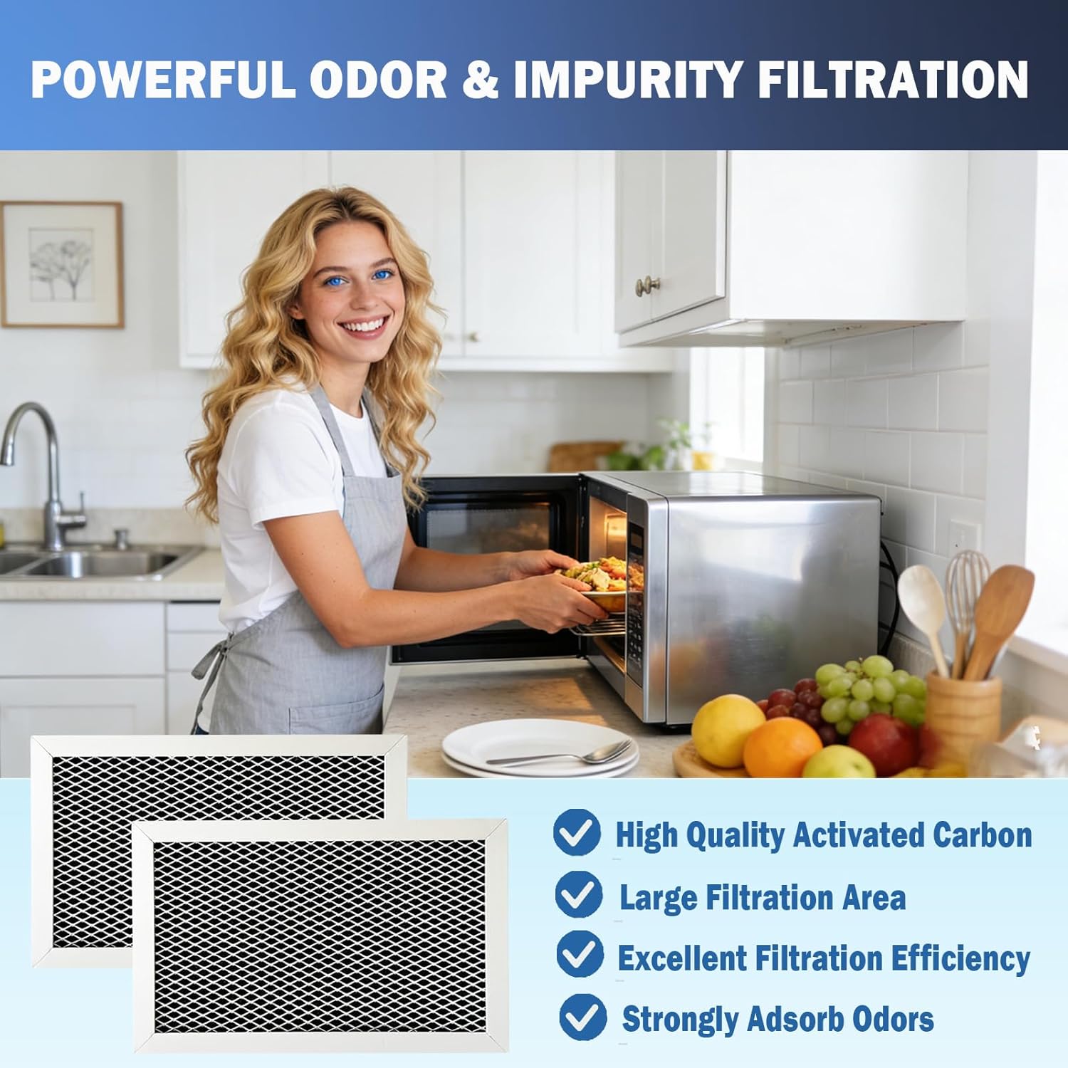 2 Pack Microwave Charcoal Filter Fit for GE JNM3184RP9SS, JVM3160DF9BB, JVM3160DF9CC, JVM3160DF9WW Microwave Replacement Part