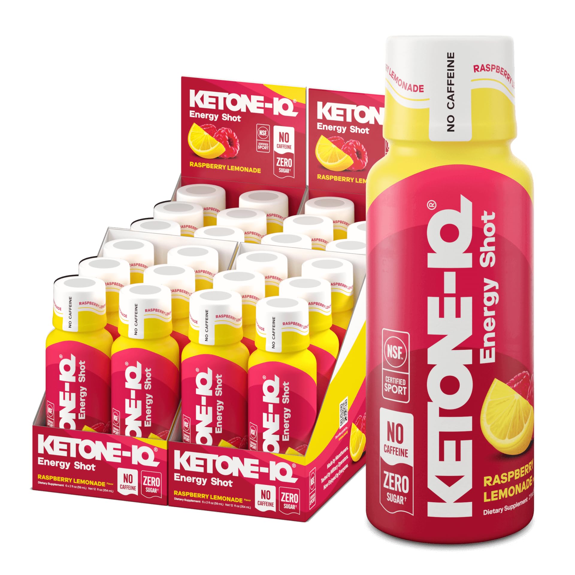 Ketone-IQ Caffeine Free Exogenous Ketones Energy Shots - 24 Pack Caffeine Free Energy Drinks with 10g Ketones - Sugar Free, Salt Free, and All Natural (Raspberry)