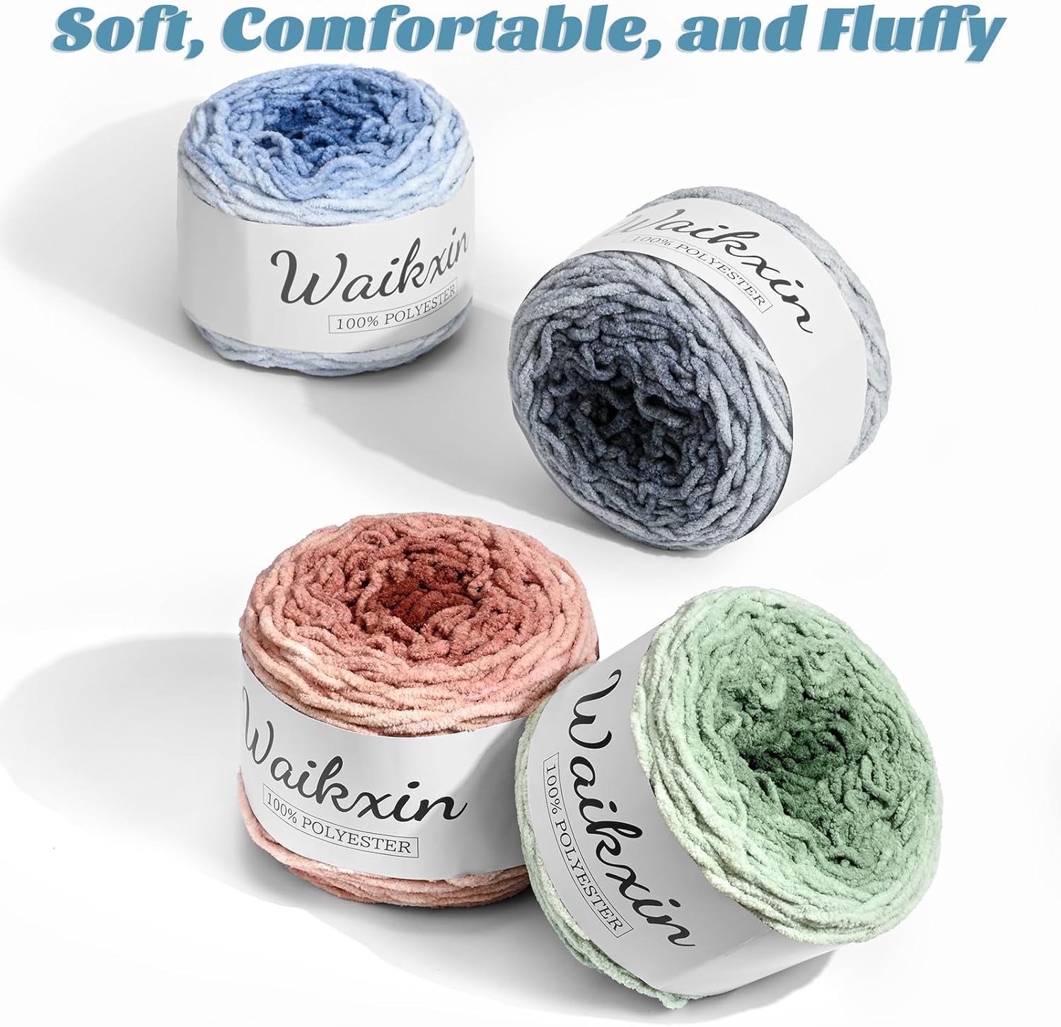 Chunky Chenille Yarn Cake - 3 Pack of 300g/197yds Jumbo Ombre Yarns - 6 Super Bulky - Baby Yarn for Crocheting Soft Blanket - Fluffy Gradient Yarn for Making Crafts, Amigurumi(3 Cheesecake)