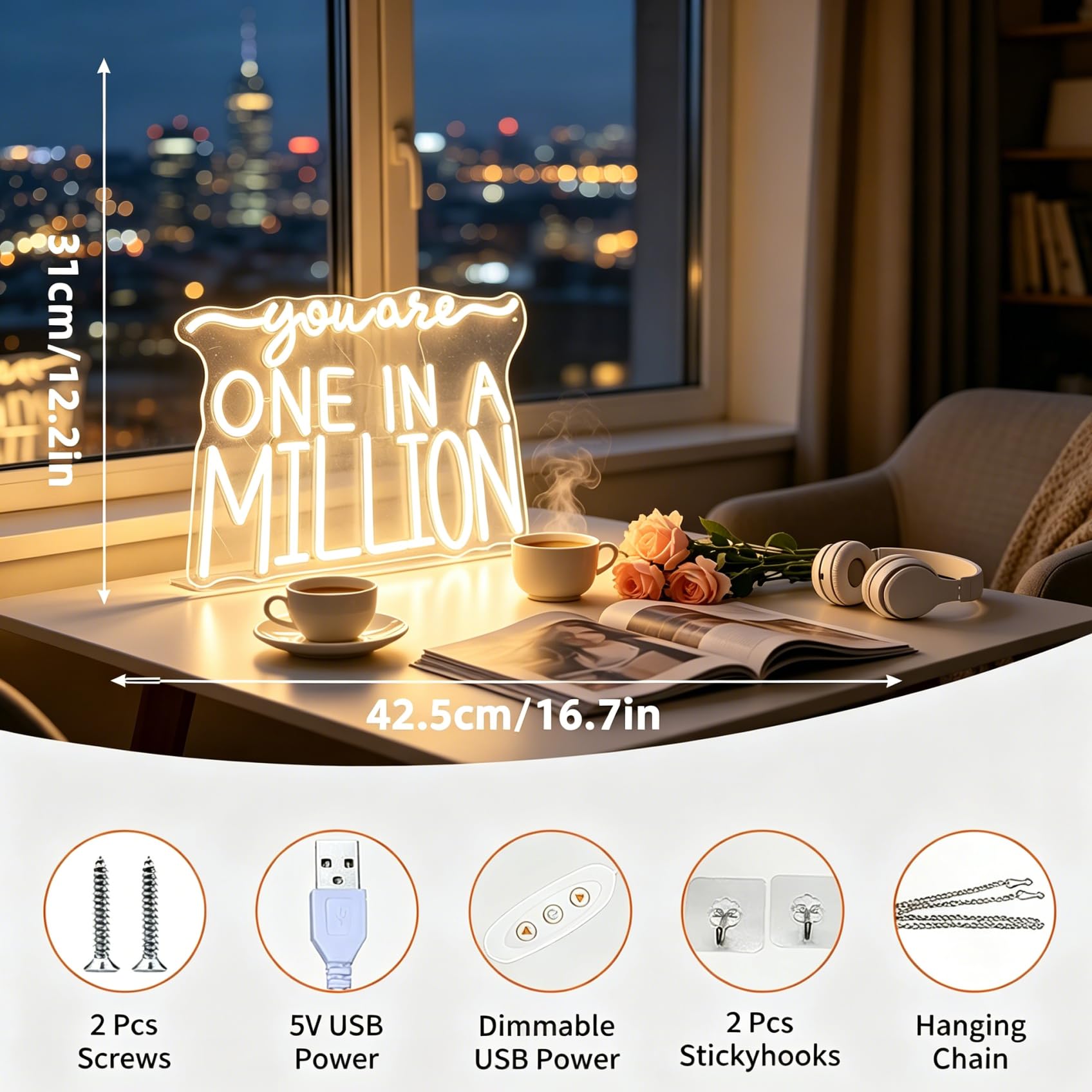 Targa al neon con scritta "You Are One in a Million", alimentata tramite USB, dimmerabile, per camera da letto, soggiorno, decorazione per la casa, bar, feste, tavolo, decorazione artistica da parete