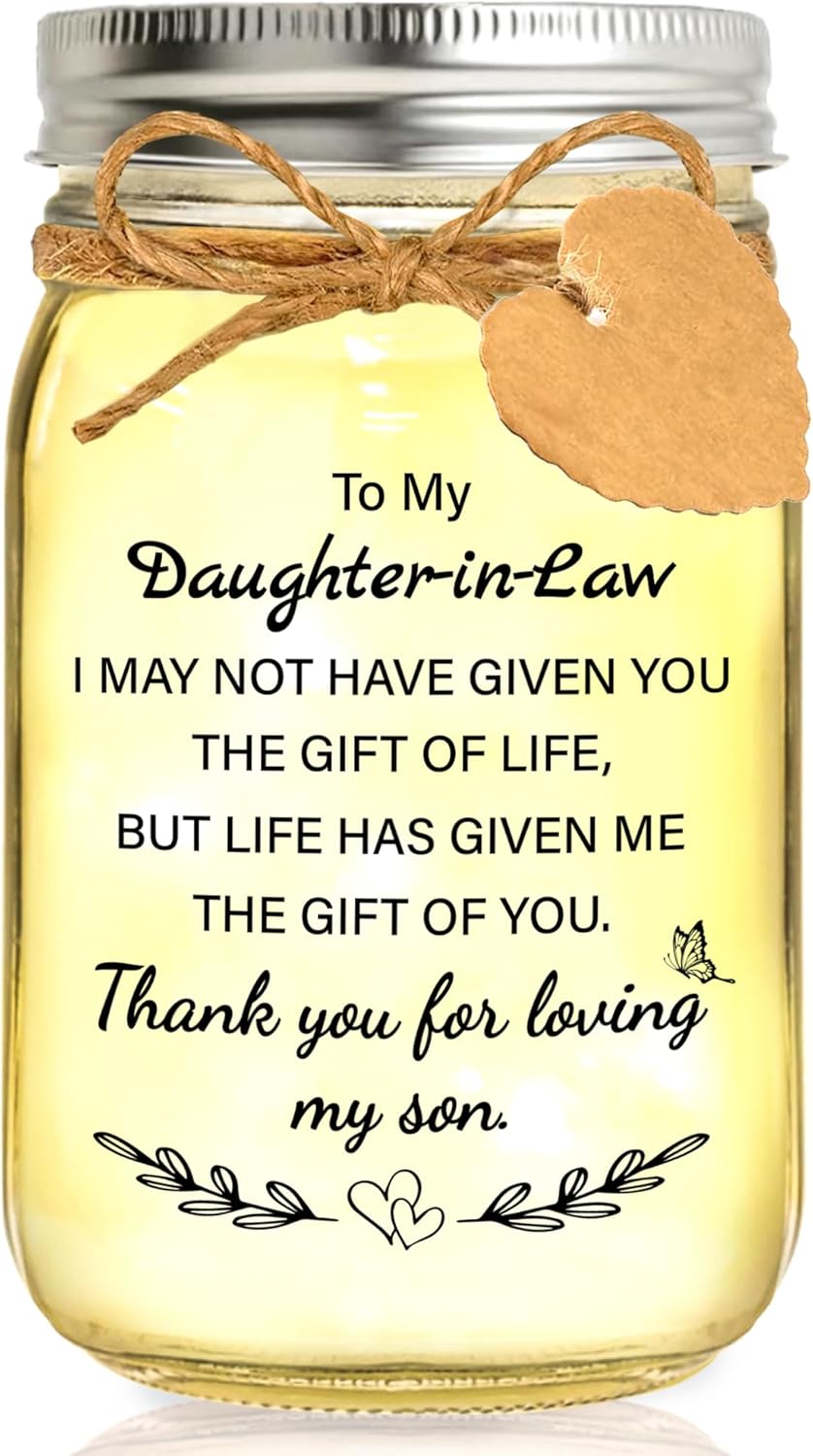 Daughter in Law Gifts for Wedding Day, to My Daughter-in-Law Mason Jar Light Present, Valentines Day Birthday Mothers Day Anniversary Christmas Gifts for Daughter in Law