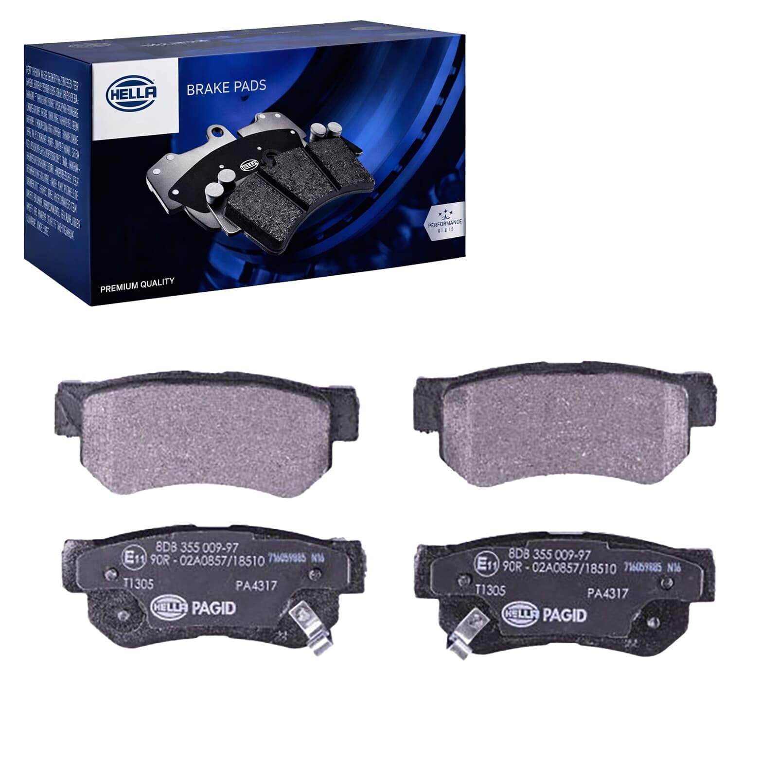 HELLA 8DB 355 009-971 Brake pad set - with acoustic wear warning - T1305 - for e.g. HYUNDAI / KIA
