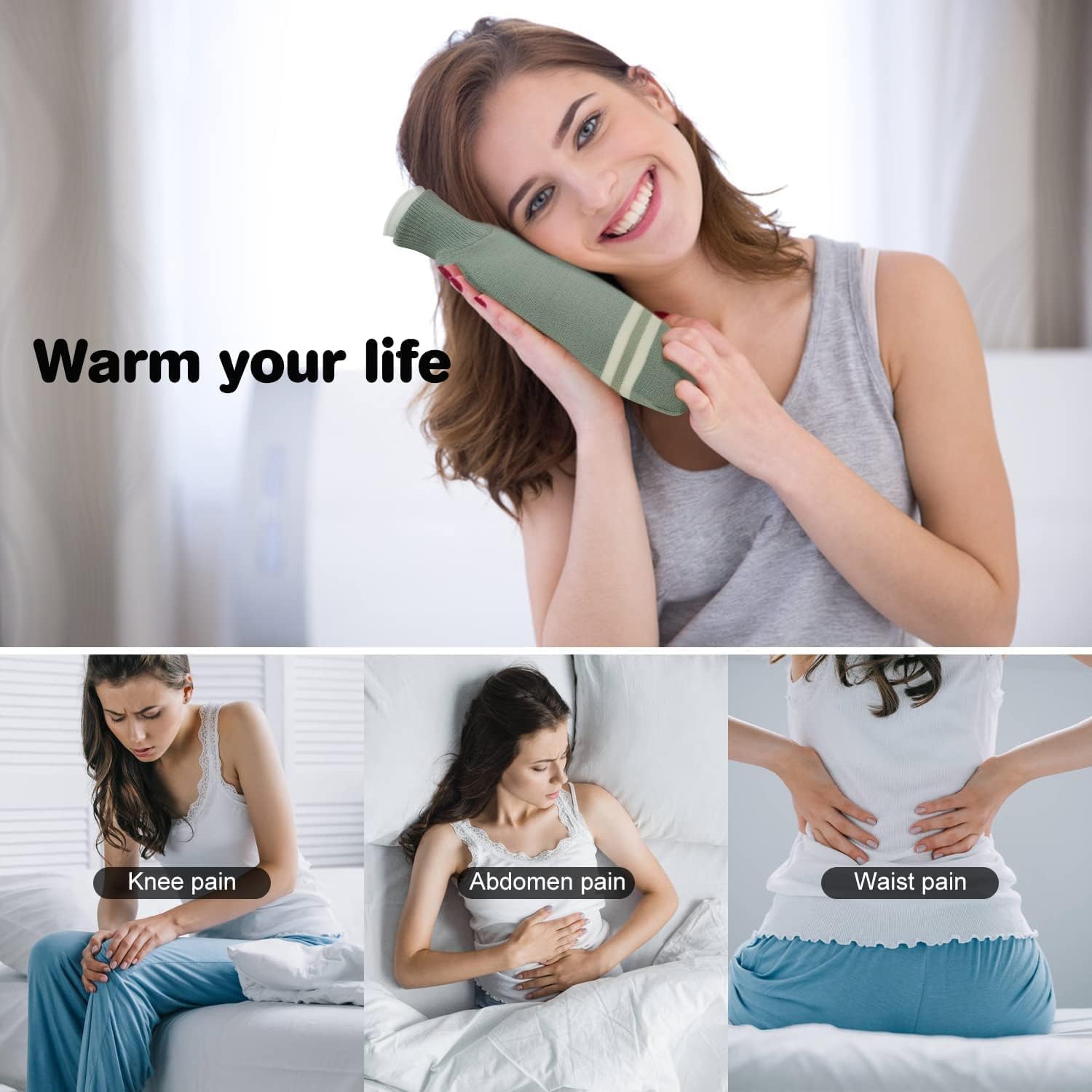 Hot Water Bottle with Soft Cover, 2L Large PVC Hot Water Bag, Refreezable Hot Cold Pack with Classic Striped for Pain Relief Hot Cold Therapy