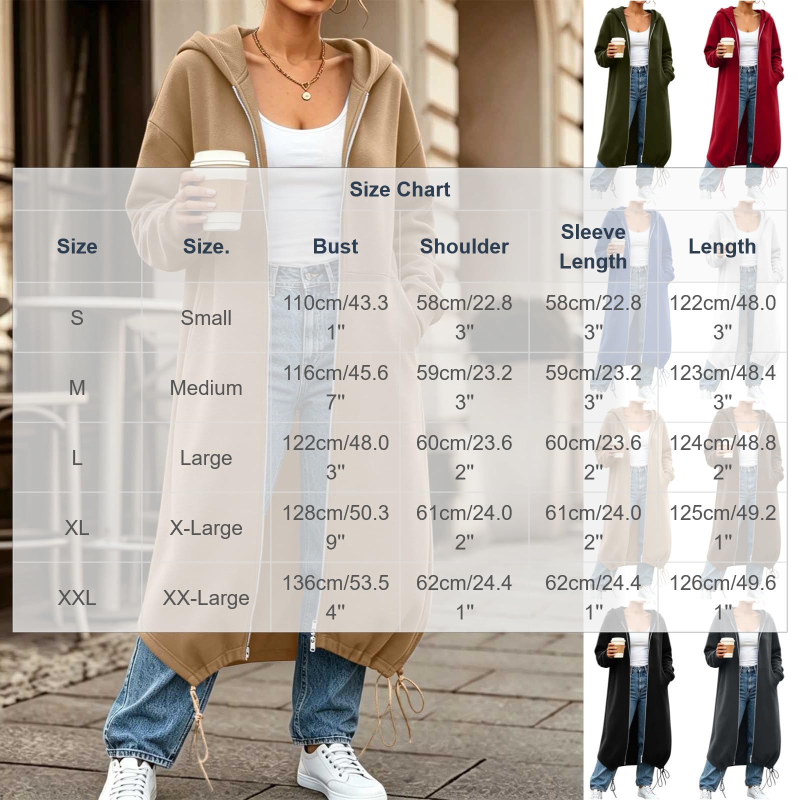 LUCKME Chaqueta Larga Mujer,Sudaderas Mujer Manga Larga con Capucha y Cremallera Color Sólido Casual Abrigo Deportivo Holgada con Bolsillos Suelto Cómodo Sudadera Informal Ropa Otoño Invierno