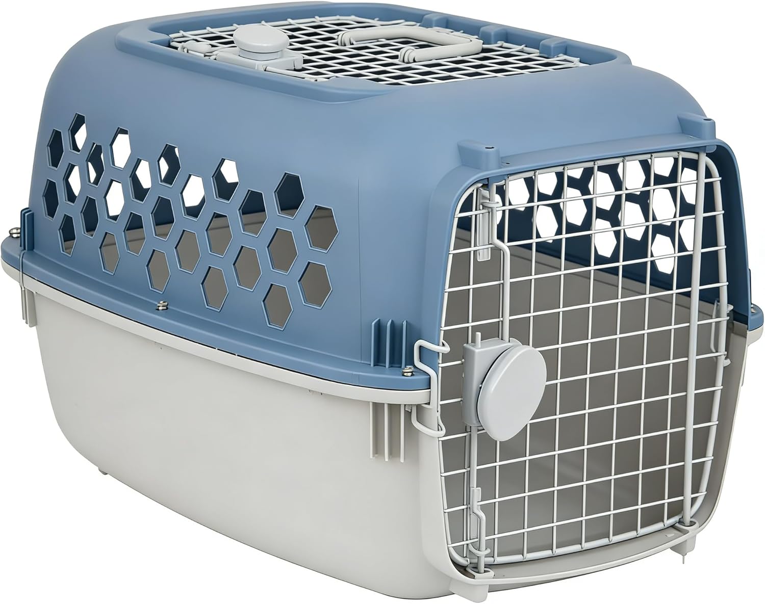 24 Inches Pet Kennel Carrier, Sturdy Portable 2-Door Top-Load Hard-Sided Pet Travel Carrier, Indoor & Travel Pet Cage, cat Kennel for Small Dogs & Cats, Blue and White