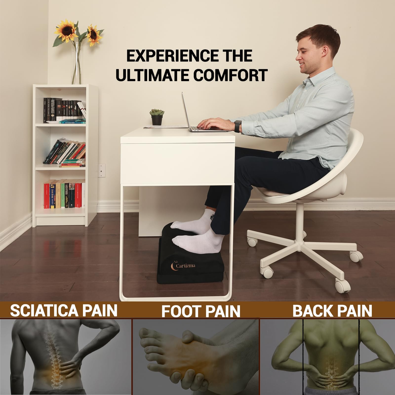 Reposapiés para debajo del escritorio en el trabajo, reposapiés ergonómico para aliviar el dolor con fundas lavables, reposapiés antideslizante debajo del escritorio, oficina, hogar y viajes
