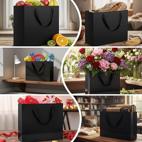 Miniatura 6 de Lincia 60 bolsas de papel negras con asas, tamaños surtidos grandes de 11 pulgadas, medianas de 8 pulgadas, pequeñas 7 pulgadas, bolsas de regalo