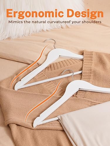 Miniatura 6 de HOUSE DAY Ganchos de madera para ropa, 20 unidades, acabado suave y blanco, colgador de madera de alta calidad para ropa.