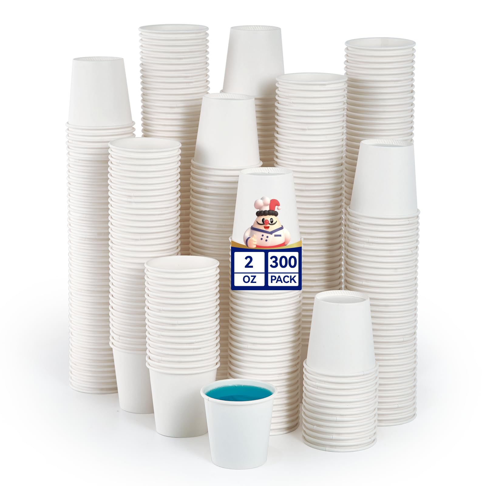 JOLLY CHEF 2oz / 60ml - Pack of 300 Small Paper Cups, White Mouthwash Cups, Disposable Espresso Cups, Paper Sampling Cup