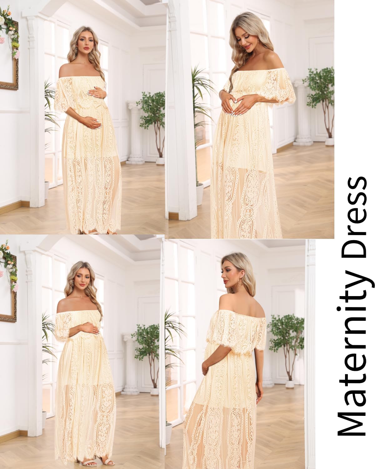 Holipick Women's Off Shoulder Lace Maxi Dress Boho Wedding Guest Bridesmaid Beach Formal Long Dress - Image 6