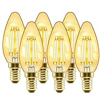 LVWIT Lampadine Filamento LED Attacco E14-4W Equivalente a 40W, 410 Lumen, Colore Bianco Caldo 2500K, Forma a candela C35, Vetro Ambrato, Vintage Retrò, Non Dimmerabile – Confezione da 6 unità