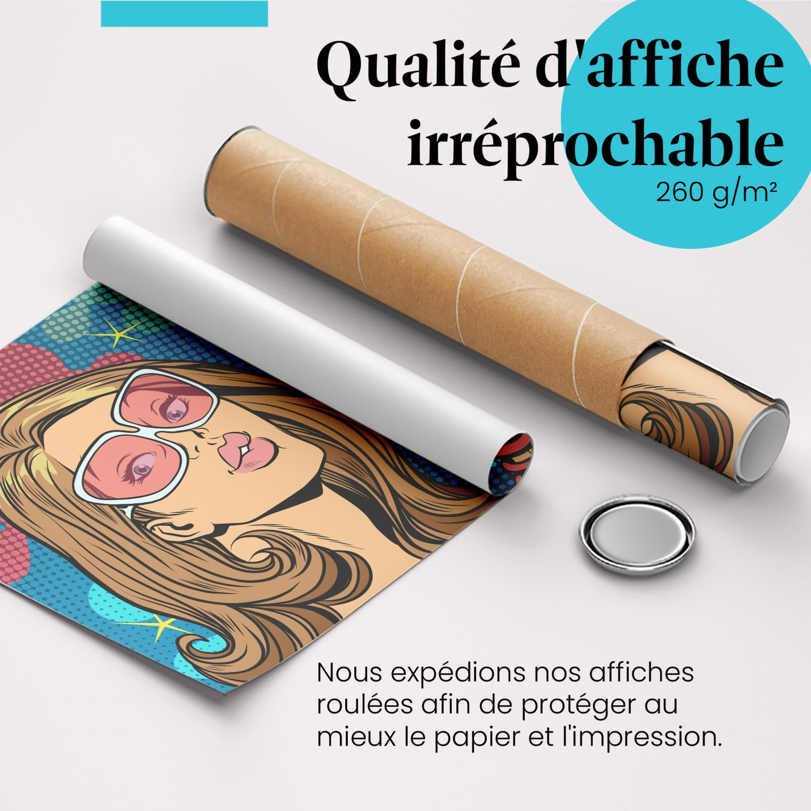 Postereck - 1126 - Pop Art, Femme, Lunettes de Soleil, Disco Rétro. Art Mural Tirage – Décoration Pop Art, musique, Poster - toile - 100,0 cm x 75,0 cm