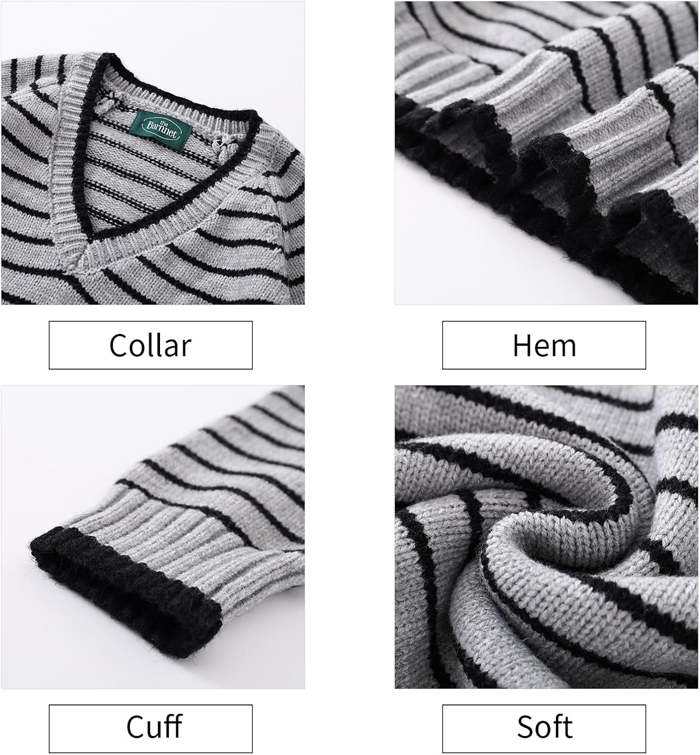Women's Striped Knit Sweater Long Sleeve Pullover Womens V Neck Tops Classic Soft Loose for Spring Fall Winter - Image 5