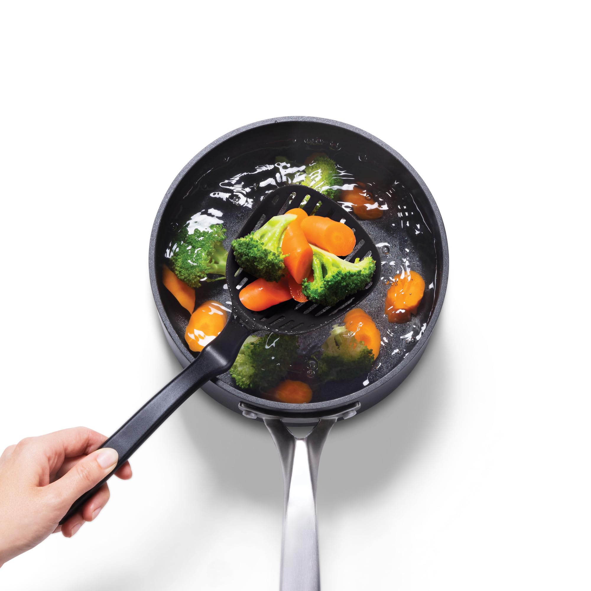 Dreamfarm Lestrain 2-In-1 Cucchiaio forato da Cucina con meccanismo Raccogligocce - 11" Nero