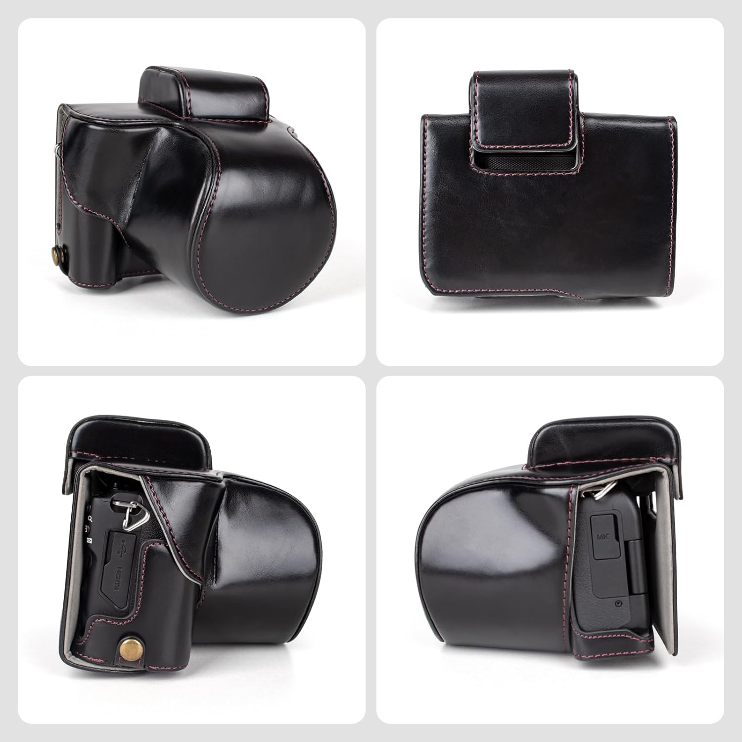 MUZIRI KINOKOO Protective Case for Canon EOS R50/R100 Camera and 18-45mm Lens, PU Leather EOSR50 R100 Camera Bag Including Half Case, Flip Cover, Shoulder Strap and Storage Pocket - Black