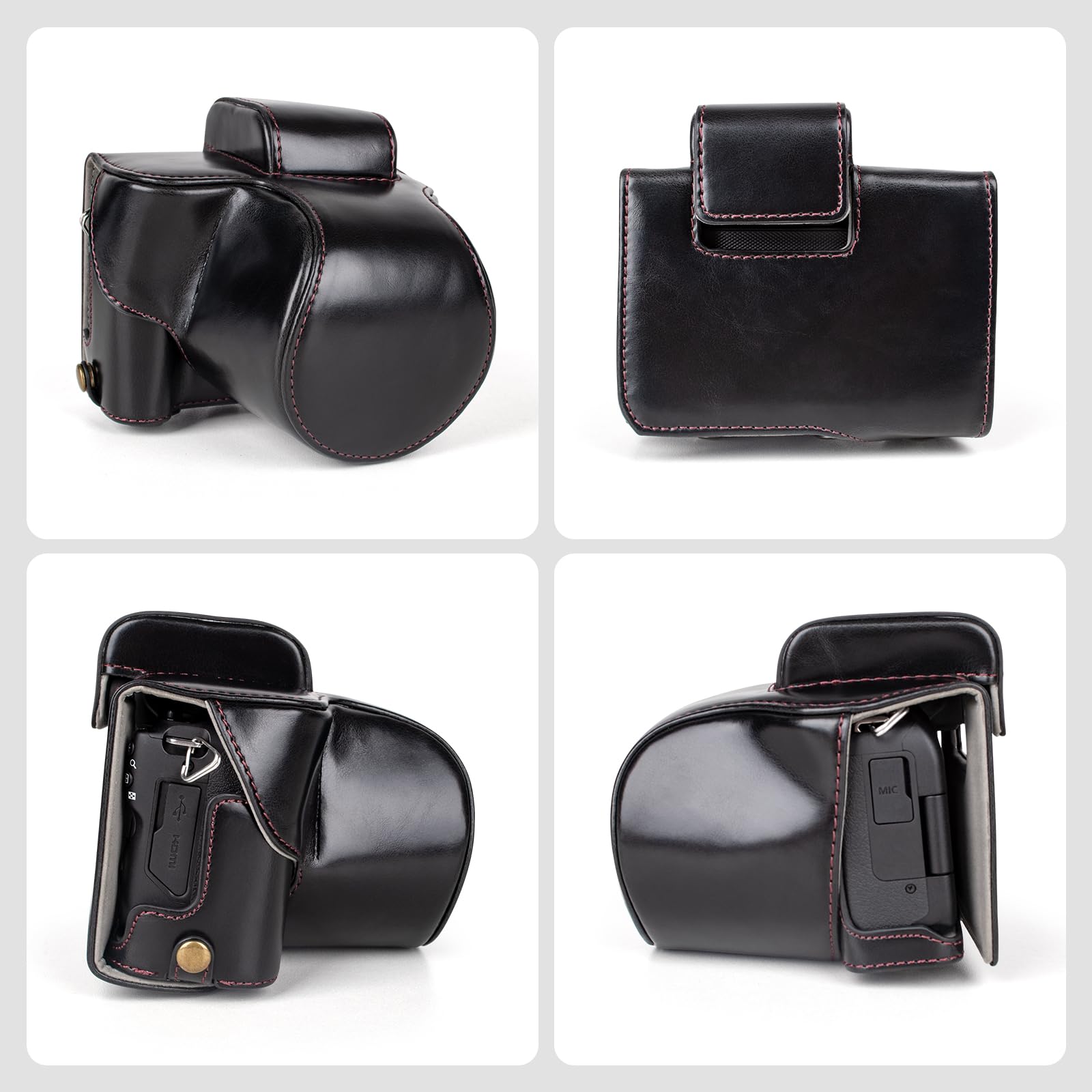 MUZIRI KINOKOO Housse pour Canon EOS R50/R100 et Objectif 18-45 mm, Cuir PU Étui de Protection Accessoires pour Appareil Photo EOS R100/R50 - avec bandoulière et Poche de Rangement Inclus – Noir