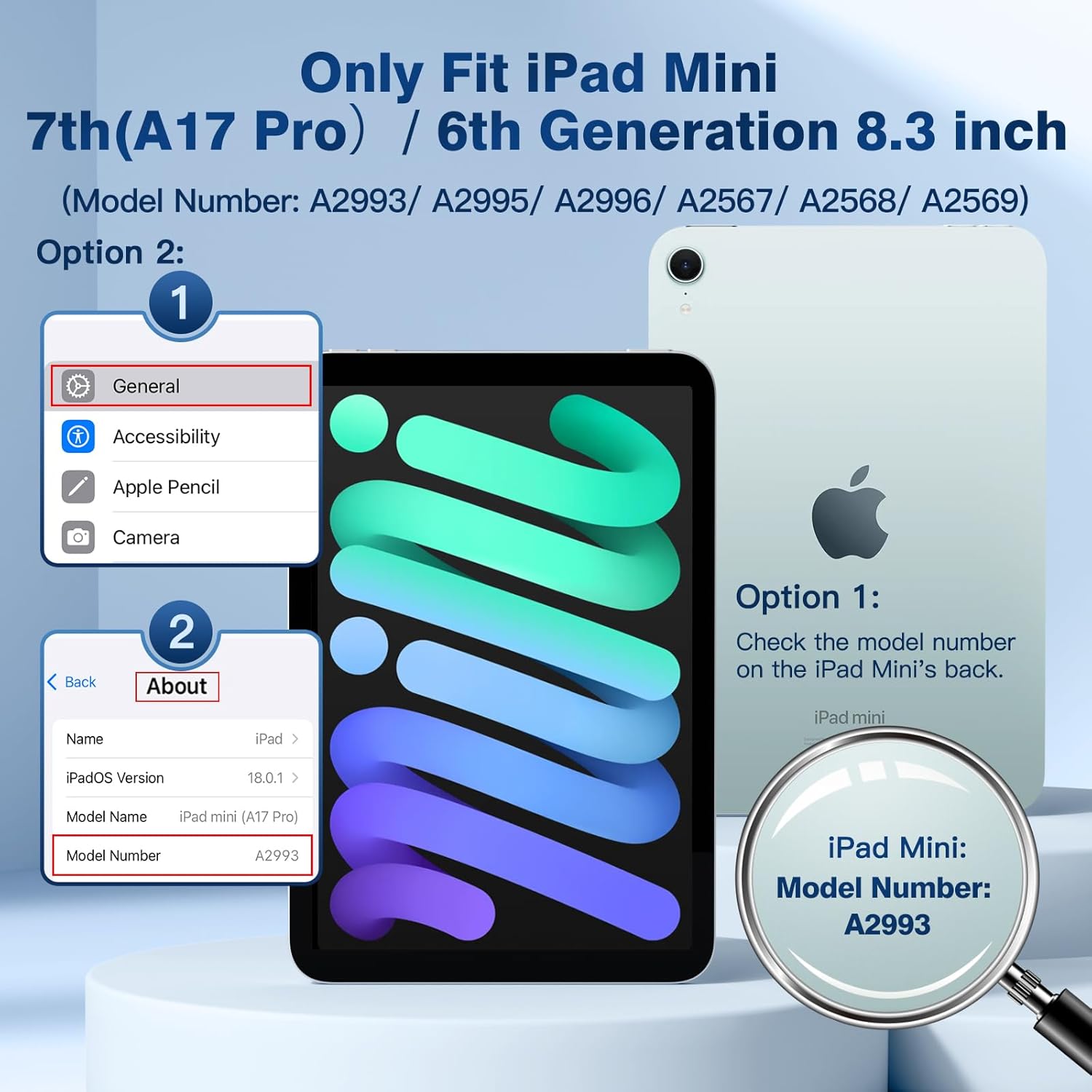 cousper for ipad mini 7 keyboard case a17 pro 2024/ipad mini 6 generation case with keyboard 2021 8.3 inch, pencil holder, 7 color backlit detachable keyboard cover for ipad mini 7th/6th gen,navy blue