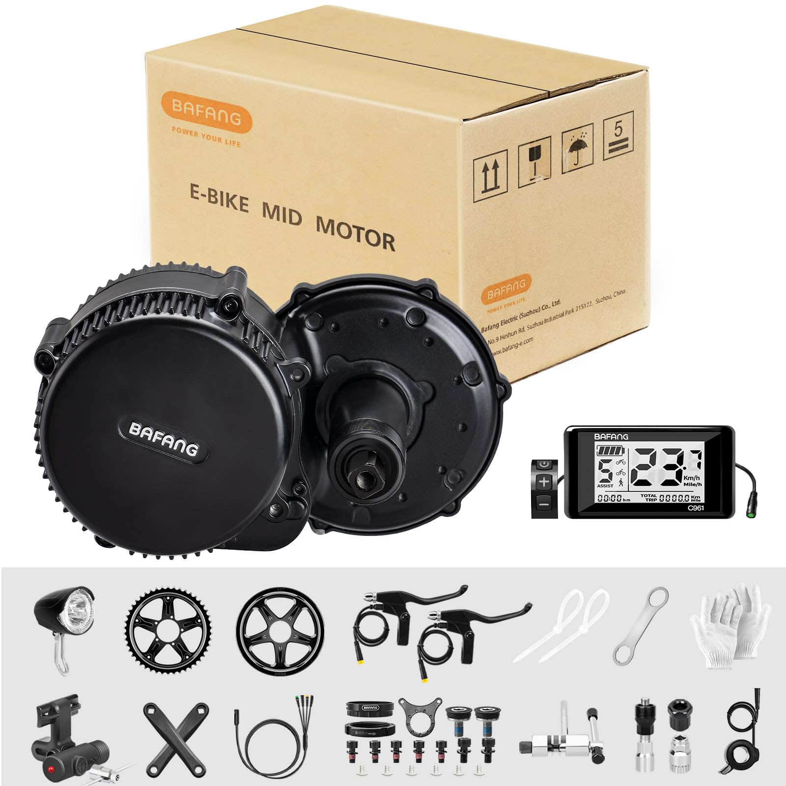 BAFANG 36V 250W Mid Drive Motor Kit with C961 Display, BBS01B BBS02B BBSHD Mid Motor Kits for 68mm Bottom Bracket