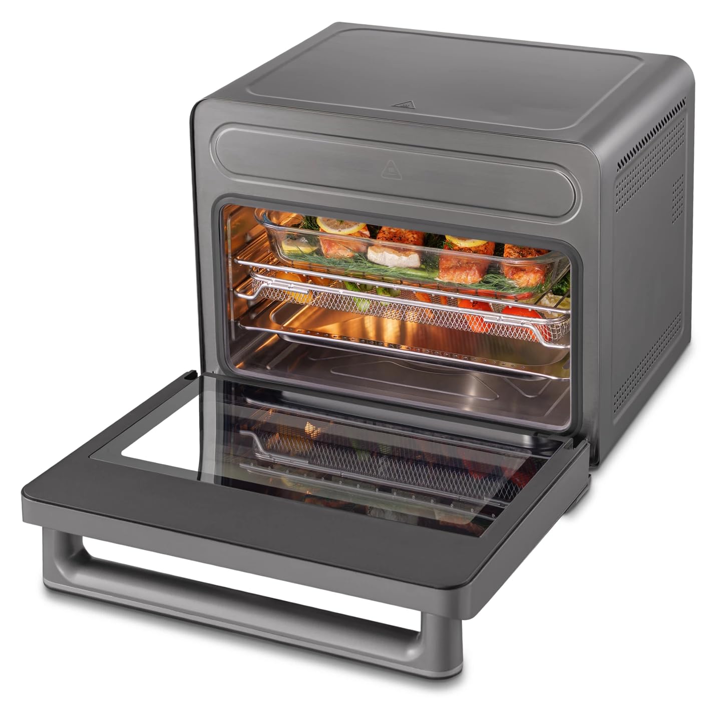 Trisa Air Fusion Pro 24L Mini Dampfbackofen – Kombigerät Heißluftfritteuse & Dampfgarer, 8 Automatik-Programme, Edelstahl-Garraum, LED-Display im Griff, 30–230°C, Inkl. Backblech & Rost